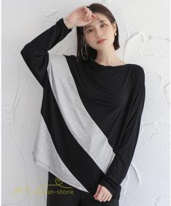 ｔシャツ・カットソー | カットソー レディース 長袖tシャツ シンプル ゆったり 着痩せ 体型カバー 長袖 秋コーデ ボートネック 切り替え 大人 Tシャツ 大人 カジュアル フリーサイズ