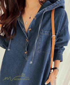 デニムワンピース | フード付き レディース デニム ワンピース 20代 30代 長袖 Aライン プルオーバー カジュアル 秋 冬 新作 40代 フリーサイズ シンプル 50代