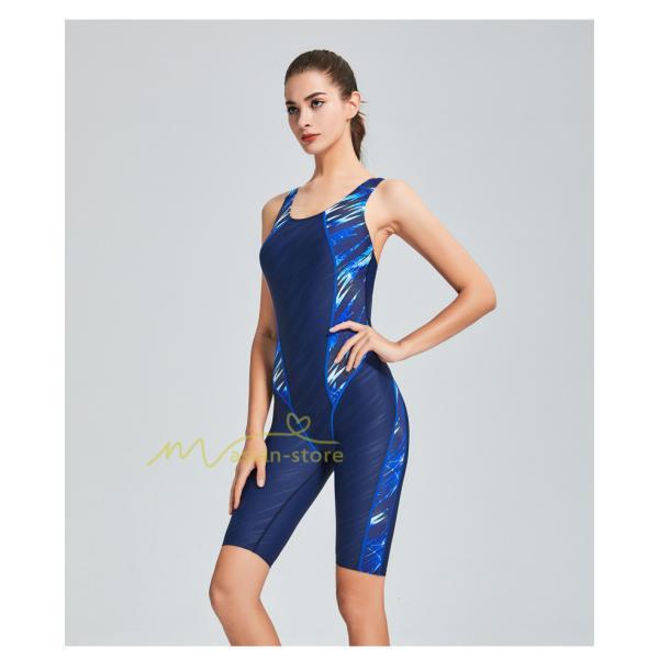 水着 | フィットネス プリント レディース フィットネスオールインワン 体系カバー スリムデザイン 競泳用 体型カバー 練習用 ワンピーストレーニング