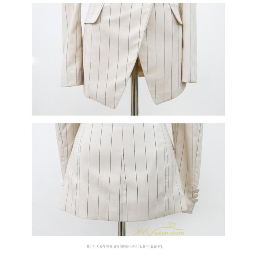 セットアップ | ワンピーススーツ セレモニー スーツ ママ オフィス 通勤用 フォーマル 長袖ジャケット+ノースリーブワンピース レディース 結婚式 ストライプ柄 2点セット