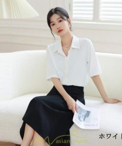 シャツ・ブラウス | ブラウス シャツ オフィス レディース 白 緑 半袖 ビジネス カジュアル 制服 事務服 コスプレ シフォン 柔らかい 華奢見え ファッション 2022新作 開襟 通勤 OL