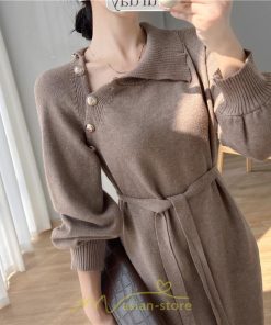 ニットワンピース | シンプル 秋冬 ベーシック 無地 膝丈 ミディアム丈 着痩せ スリット お出かけ 旅行 デート 送料無料 20代30代40代50代 女子会