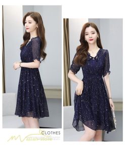 ミディアム | サマーワンピース レディース 半袖 薄手 透け感 Vネック おしゃれ カジュアル ミディアムワンピース フレア 大きいサイズ 星柄 XXL きれいめ 可愛い ワンピース