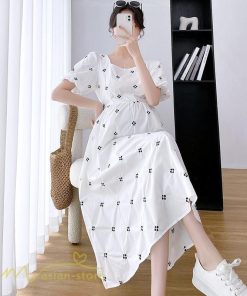 ワンピース | マタニティスカート レディース 着痩せ Aライン半袖 スクエアネック 薄手 夏新作 膝丈 妊婦服 柄 ポケット 産前 マタニティウェア 夏服