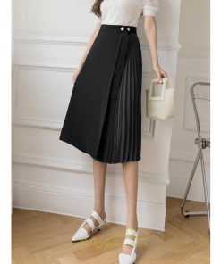 スカート | プリーツひざ下 きれいめ 上品 ハイウェスト スリット Aライン デート 黒 きれい 着痩せ 通勤 OL オシャレ ビジネス 春夏秋冬 脚長効果 オフィス