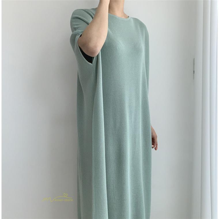 マキシ | ワンピース 夏 春 レディース 半袖 カジュアル 30代 20代 ロング かわいい 無地 5分袖 ゆるシルエット 体型カバー ビッグシルエット カジュアル