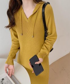 ニットワンピース | ワンピース 秋冬 リブニット ロングワンピース ミモレ丈 無地 フード付き 帽子 ストレッチ 大人 長袖 セーター 50代 20代30代 アウター 大人