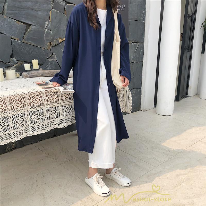 シャツワンピース | 長袖ワンピース 羽織り ワンピース ライトジャケット 膝下丈 無地 カワイイ ロングシャツ ゆったり カジュアルシャツ 20代30代 体型カバー