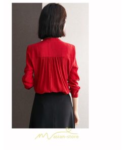 シャツ・ブラウス | ブラウス レディース シャツ トップス 赤 長袖シャツ 無地 オフィス カジュアル おしゃれ シフォン 通勤 フリル 可愛い オシャレ キレイめ ナチュラル 上品