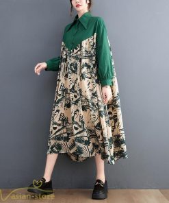 シャツワンピース | 長袖 ミディアムワンピース 切り替え ゆったり フリーサイズ 体型カバー 秋コーデ カジュアル 上品 大人 ワンピース ひざ丈 オーバーサイズ