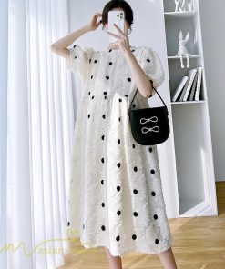 ワンピース | マタニティウェア レディース 半袖 ドット柄 着痩せ マタニティクルーネック 大きいサイズ 産前 マタニティ お出かけ 妊婦着 ゆったり