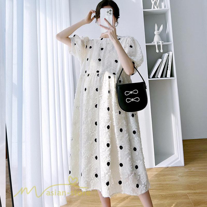 ワンピース | マタニティウェア レディース 半袖 ドット柄 着痩せ マタニティクルーネック 大きいサイズ 産前 マタニティ お出かけ 妊婦着 ゆったり