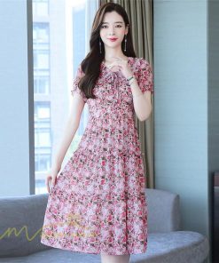 ミディアム | ワンピース レディース Aライン カジュアル Vネック サマー 半袖 ひざ丈 ミディアムワンピース 大きいサイズ 上品 花柄 着痩せ サマーワンピース 夏服