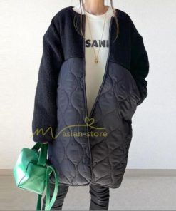ダウンジャケット コート | キルティングコート 中綿 レディース コート 中綿コート 冬 キルティング 無地 ジャケット 防寒コート カーディガン ドッキング 秋 アウター ブラック トレンド