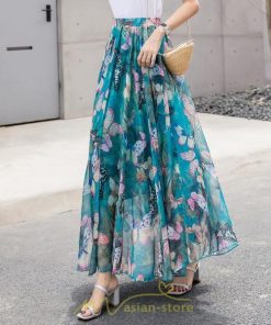 スカート | / レディース ボトムス ロンスカ ロング マキシ丈 フレアウエストゴム 花柄 涼しい ゆったり 花柄 シフォン カラバリ豊富 プリント 夏