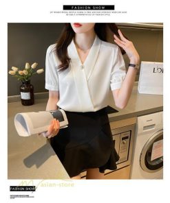 シャツ・ブラウス | レディースシャツ 半袖シャツ レディース 無地 Vネック サマーシャツ ブラウス 40代 大きいサイズ 着痩せ カジュアル 20代30代 オフィス フォーマル 韓国風