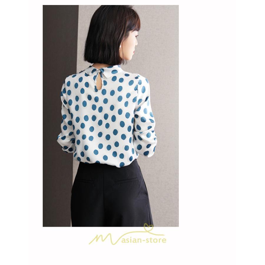 シャツ・ブラウス | ブラウス レディース シャツ トップス リボン 長袖 シフォン オフィス ドット柄 おしゃれ 高級感 ゆったり 日常 体型カバー デート 外出 通勤 着痩せ