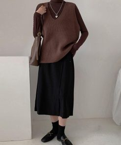 ニット・セーター | リブニットベスト レディース Vネック