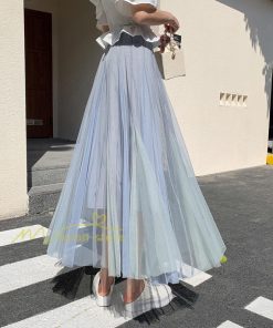 スカート | レディース チュール春夏 コーデ ウエストゴム ロングフレア着痩せ 通勤 配色 マキシ カジュアル 上品 20代30代40代50代