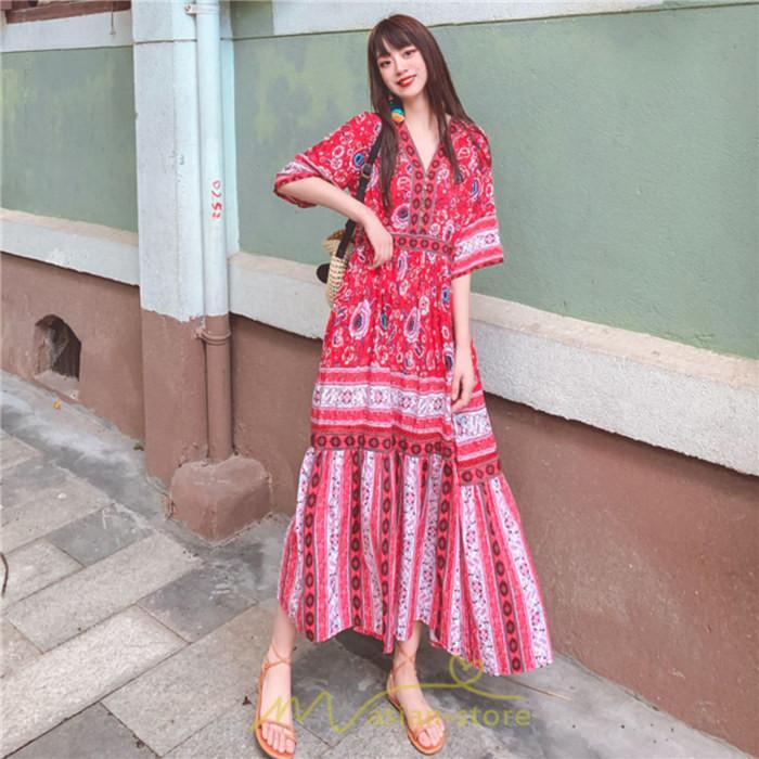 マキシ | ワンピース ロングワンピース エスニックワンピース コットン リゾートワンピース ワンピ 半袖 大人 夏 ゆったり リゾート お出かけ 普段使い きれいめ