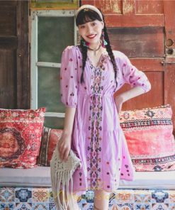 ミニ丈 | ワンピース レディース 夏 秋 ひざ上 カジュアル 大人 20代 30代 40代 50代 ママ 母 OL 謝恩会 食事会 個性的 民族風 三色展開 海外セレブ 女子会 上品