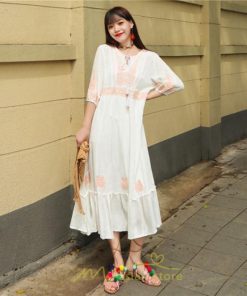 マキシ | ワンピース きれいめ レディース 夏 秋 ロング 上品 大人 七分袖 お出かけ 高見え 赤 白 黄色 上質 20代 50代 40代 ゆったり リゾート 30代 旅行 体型隠し