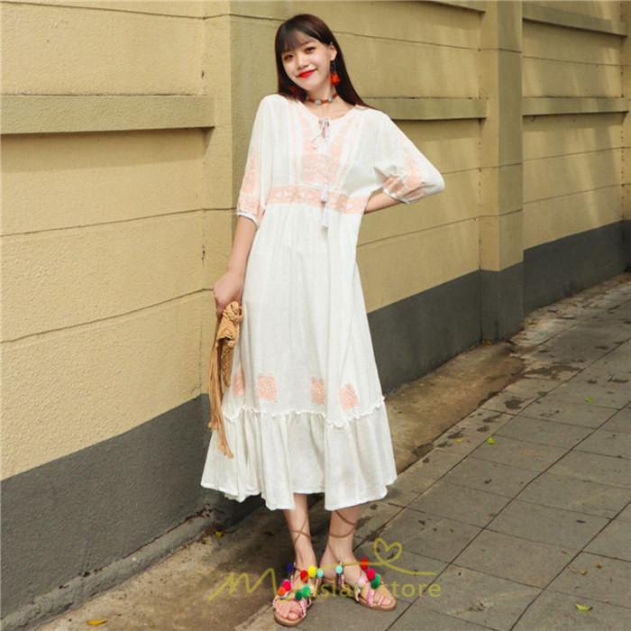 マキシ | ワンピース きれいめ レディース 夏 秋 ロング 上品 大人 七分袖 お出かけ 高見え 赤 白 黄色 上質 20代 50代 40代 ゆったり リゾート 30代 旅行 体型隠し