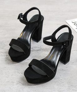 サンダル ミュール | スエードサンダル ラウンドトゥ 太ヒール ストラップサンダル 大きいサイズ サンダル 黒 スエード調 靴 シューズ ハイヒール 大人 30代 二次会 無地