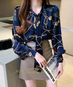シャツ・ブラウス | ブラウス レディース 長袖ブラウス 秋服 オフィスブラウス リボンネック オシャレブラウス プリントトップス 韓国風 上品 大人 ゆったりシャツ40代 通勤OL 夏物