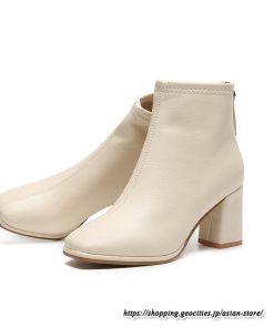 ショートブーツ | レディース 裏起毛あり 裏起毛なし スクエアトゥ ブーツ チャンキーヒール 太ヒール 後ろファスナー ミドルヒール 大人 靴 シューズ 黒ブーツ