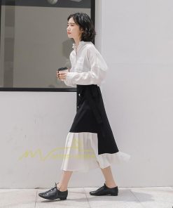 スカート | レディース プリーツバイカラー 春 夏 秋冬 体系カバー Aライン ドッキング シフォン 20代30代40代50代 通勤通学 カジュアル 着痩せ レトロ風