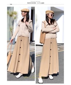 スカート | Aラインレディース マキシロング マキシ プ 着痩せ 秋冬 お呼ばれ トレンド お出かけ 通勤 リゾート 通学 ウェストゴム　ニット