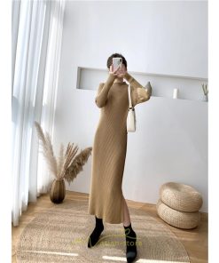 ニットワンピース | レディース 冬 きれいめ ロング おしゃれ 秋冬 長袖 ハイネック サイドスリット セクシー 同窓会 デート 大人フェミニン 女子会 韓国風