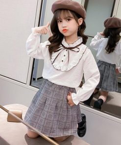 （子供）その他 | 秋冬 カジュアル スカート 2点セット セットアップ ミニチェック柄スカート 通学着 おしゃれ 女の子 長袖 小学生 シャツ キッズ
