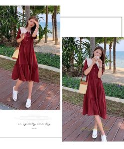 ミディアム | Aラインワンピース レディース 半袖 ロングワンピース ドールカラー ガーリー バイカラー きれいめ カジュアル ファッション 着痩せ 30代 20代 女性着 半袖