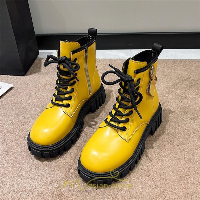 ショートブーツ | ブーツ レディース 黒 低反発 黄色 白 編み上げ 歩きやすい 足が痛くならない 厚底 おしゃれ 春 50代 40代 秋 30代 新作 20代