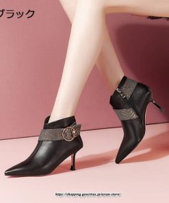 ブーツ | ショートブーティー ハイヒール レディース ポインテッドトゥ 可愛い おしゃれ 靴 美脚 通勤 秋 冬 飾り 高級感 パンプス サイドジッパー ピンヒール