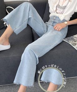 デニム | パンツ ハイウエスト ジーパン ワイドパンツ 薄手 ストレート レディース 切りっぱなし 春夏