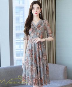 ミディアム | Aラインワンピース レディース 着痩せ 花柄 きれいめ おしゃれ 上品 20代 30代 40代 Vネック エレガント ワンピース 膝丈 上品 ミディアムワンピース サマー