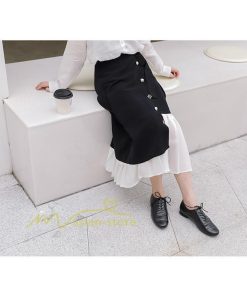 スカート | レディース プリーツバイカラー 春 夏 秋冬 体系カバー Aライン ドッキング シフォン 20代30代40代50代 通勤通学 カジュアル 着痩せ レトロ風