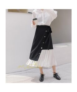 スカート | レディース プリーツバイカラー 春 夏 秋冬 体系カバー Aライン ドッキング シフォン 20代30代40代50代 通勤通学 カジュアル 着痩せ レトロ風