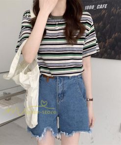 ｔシャツ・カットソー | Tシャツ レディース 40代 春夏 オシャレブラウス 韓国風 チュニック 半袖Tシャツ ストライプ柄 通勤通学 カジュアル アウター ゆったり 着痩せ お出かけ 丸首