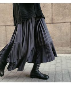 スカート | プリーツロング 白 黒 マーメイドレディース マーメイド ロングミモレ ハイウエスト 着やせ 揺れる ウエストゴム 春秋冬