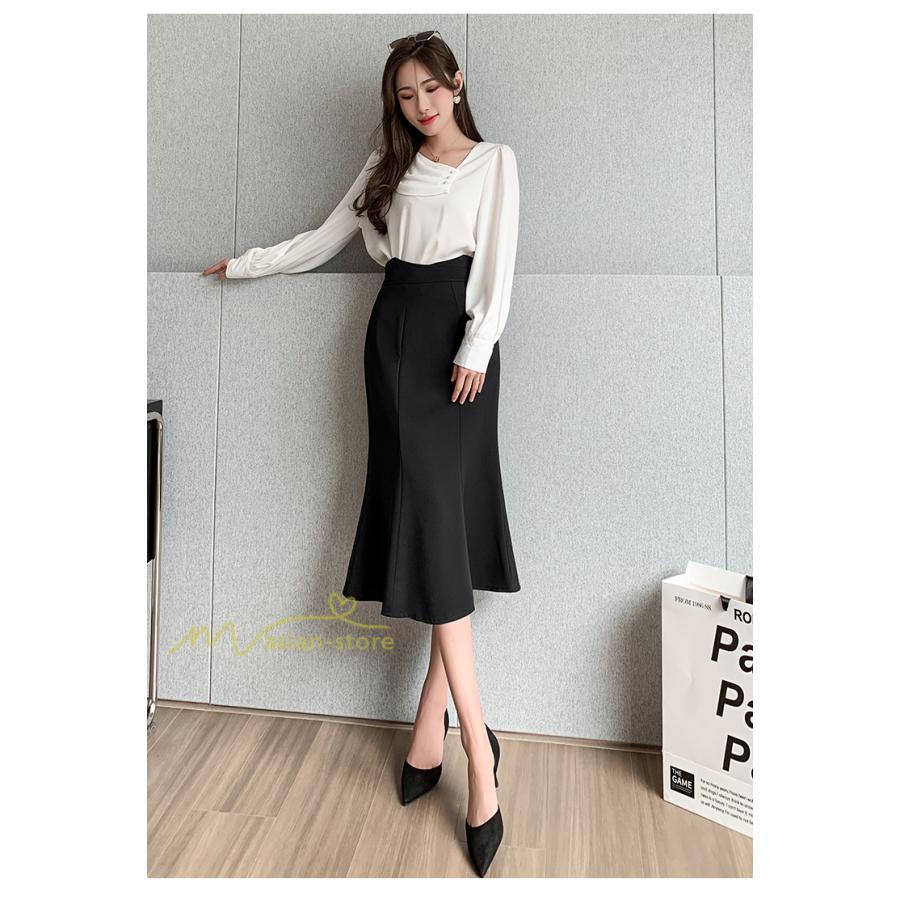 スカート | フィッシュテールレディース 無地 フレア きれいめ 仕事 カジュアル おしゃれ ひざ下丈 ビジネス 大きいサイズ 秋冬コーデ ファスナー OL