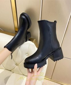 ショートブーツ | ブーツ レディース 軽量 歩きやすい おすすめ おしゃれ 厚底 レザー風 走れる 痛くない ファスナー トレンド 春 22.5cm-25cm 冬 秋