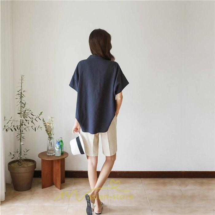 シャツ・ブラウス | ブラウス トップス 半袖 レディース 韓国風 2022新作 体型カバー シャツ 20代 30代 40代 50代 60代 大人 無地 可愛い ゆったり 夏 春 夏服 おしゃれ