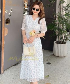 マキシ | ワンピース レディース 40代 膝丈ワンピース 春夏 半袖 通勤OL オシャレ結婚式ドレス Vネック 花柄ワンピース きれいめ お出かけ Aライン カジュアル 上品 2022