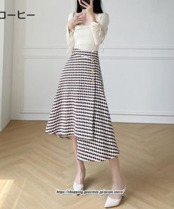 スカート | ロングきれいめ レディース ロング丈 Aライン 20代 30代 40代 50代 秋 冬 千鳥格柄 細見え 可愛い ハイウエスト お出かけ 高見え