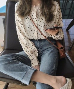 Tシャツ・カットソー | おしゃれ レディース シフォンブラウス ブラウス ドット柄 シャツブラウス ゆったり トップス 水玉模様 オフィス 長袖