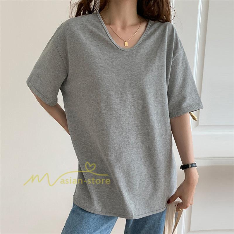 tシャツ・カットソー | Tシャツ ティーシャツ トップス カットソー レディース 春 夏 半袖 無地 綿 スリット 20代30代40代50代 お出かけ 体型カバー 通勤通学 着回し カジュアル 上品